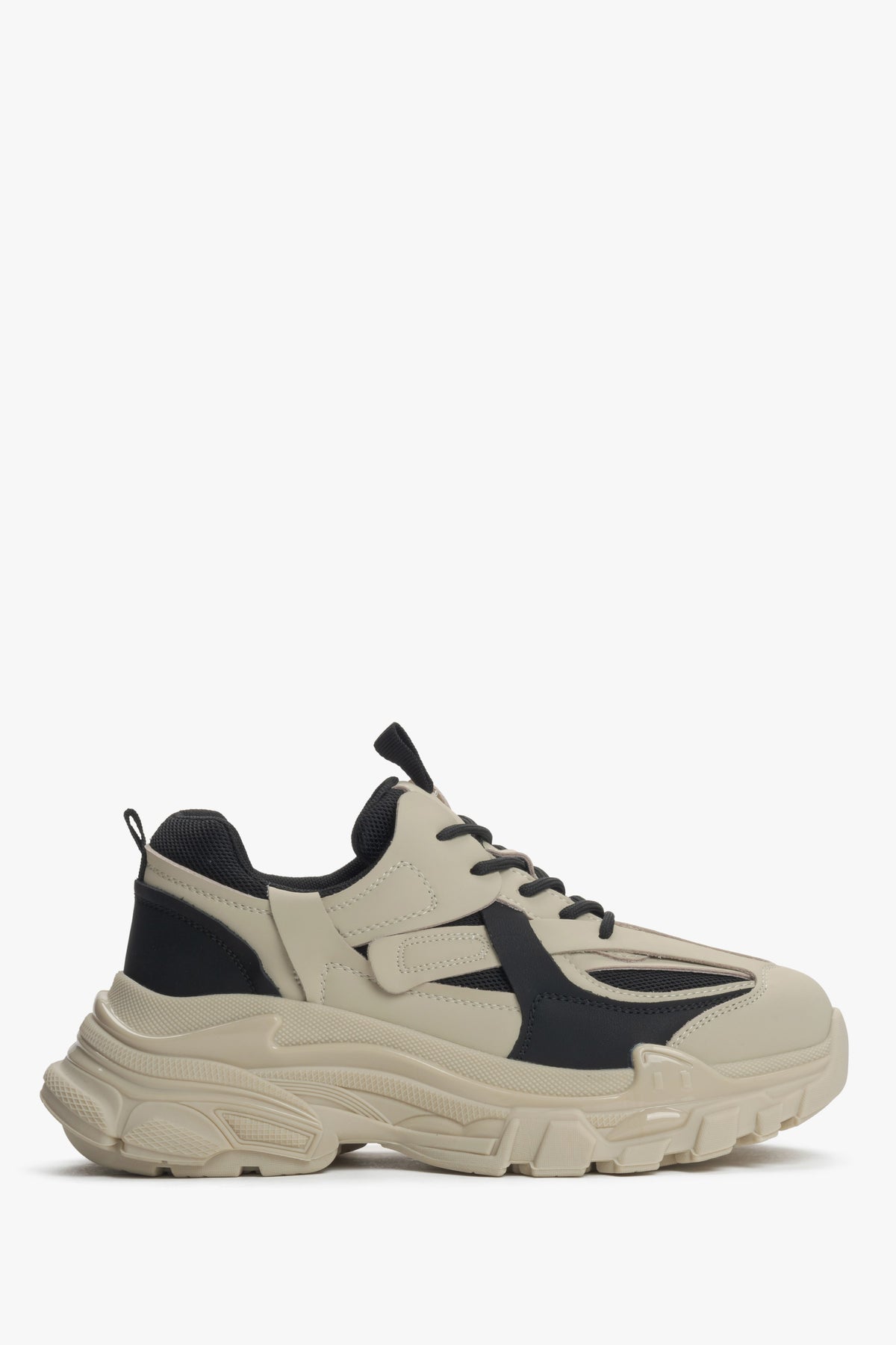 Beżowo-czarne sneakersy damskie na grubej podeszwie ES8 ER00115869