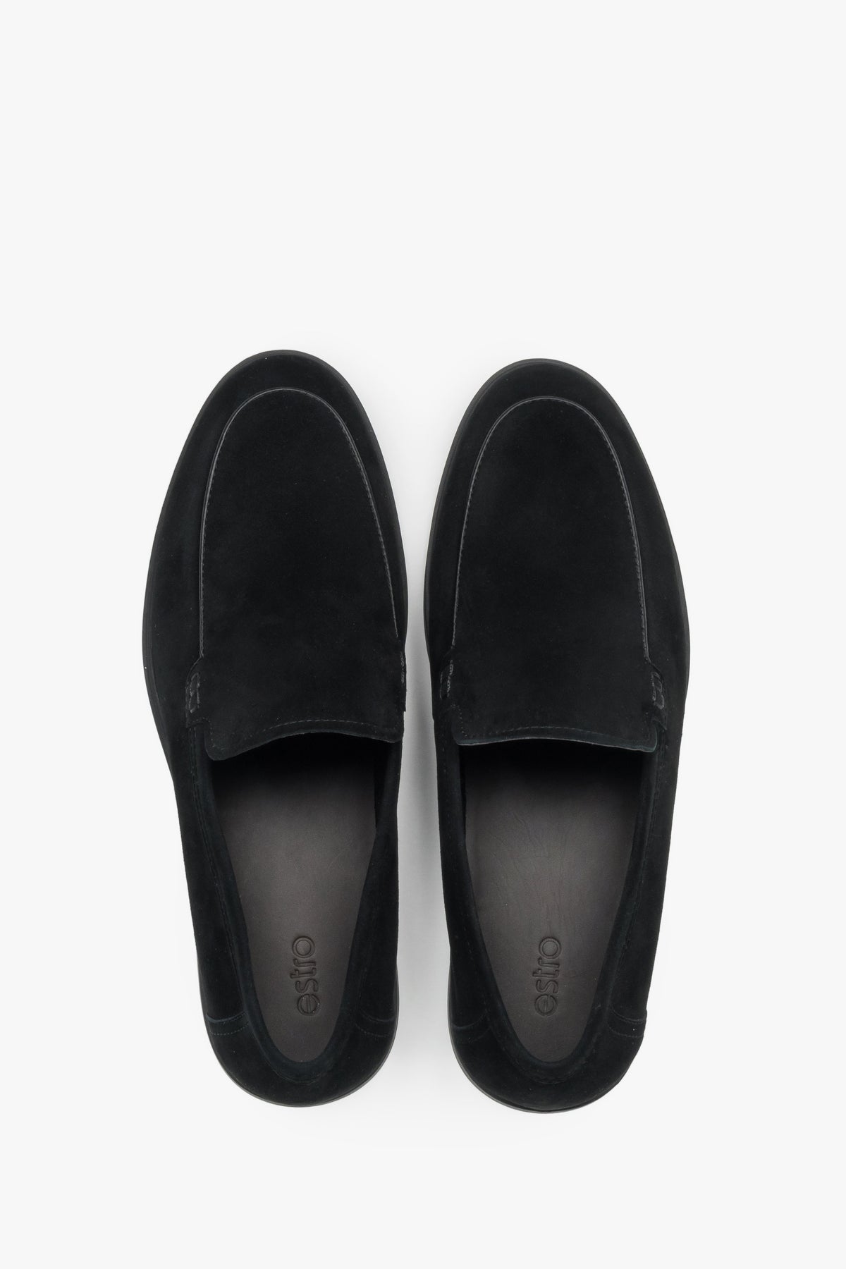 Loafersy męskie podłużne, czarne, z weluru naturalnego, Estro.
