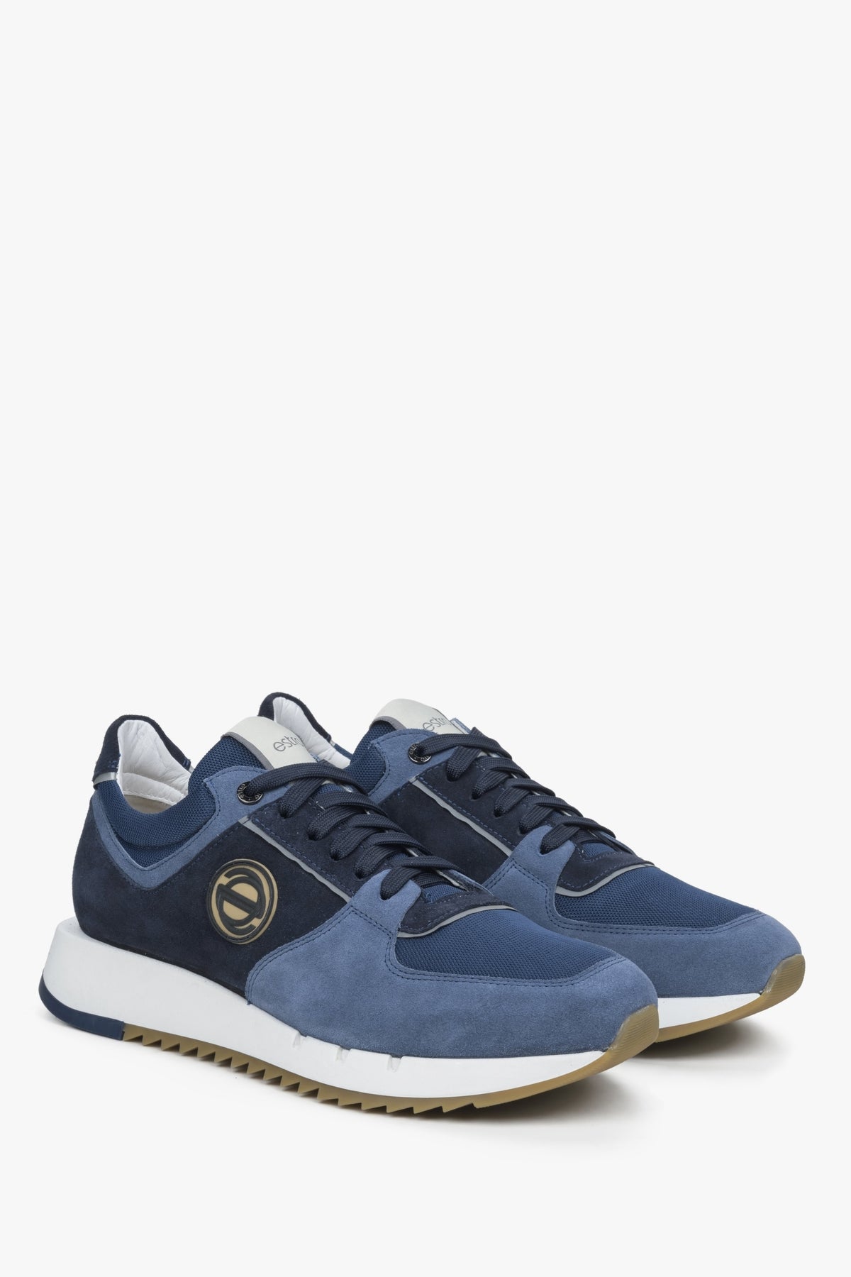 Skórzano-welurowe czarno-niebieskie sneakersy męskie Estro.