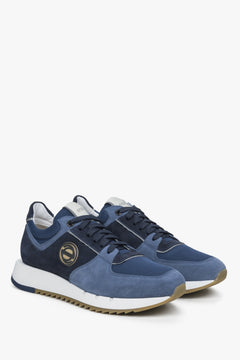 Skórzano-welurowe czarno-niebieskie sneakersy męskie Estro.