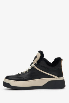 Czarno-beżowe zimowe sneakersy damskie z futerkiem Estro ER00112030
