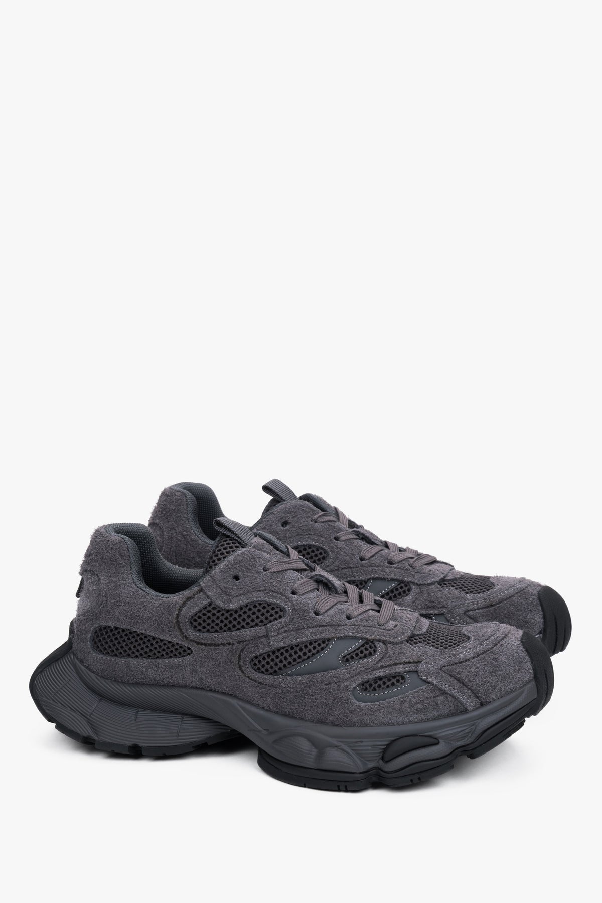 Damskie szare sneakersy z weluru naturalnego na elastycznej podeszwie ES8.