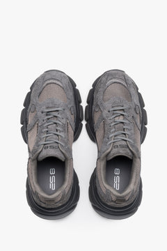 Sneakersy damskie na platformie, szare, z weluru naturalnego i przewiewnej siateczki, ES8.