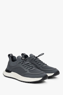 Szare sportowe sneakersy męskie z miękkich tekstyliów i przewiewnej siateczki.