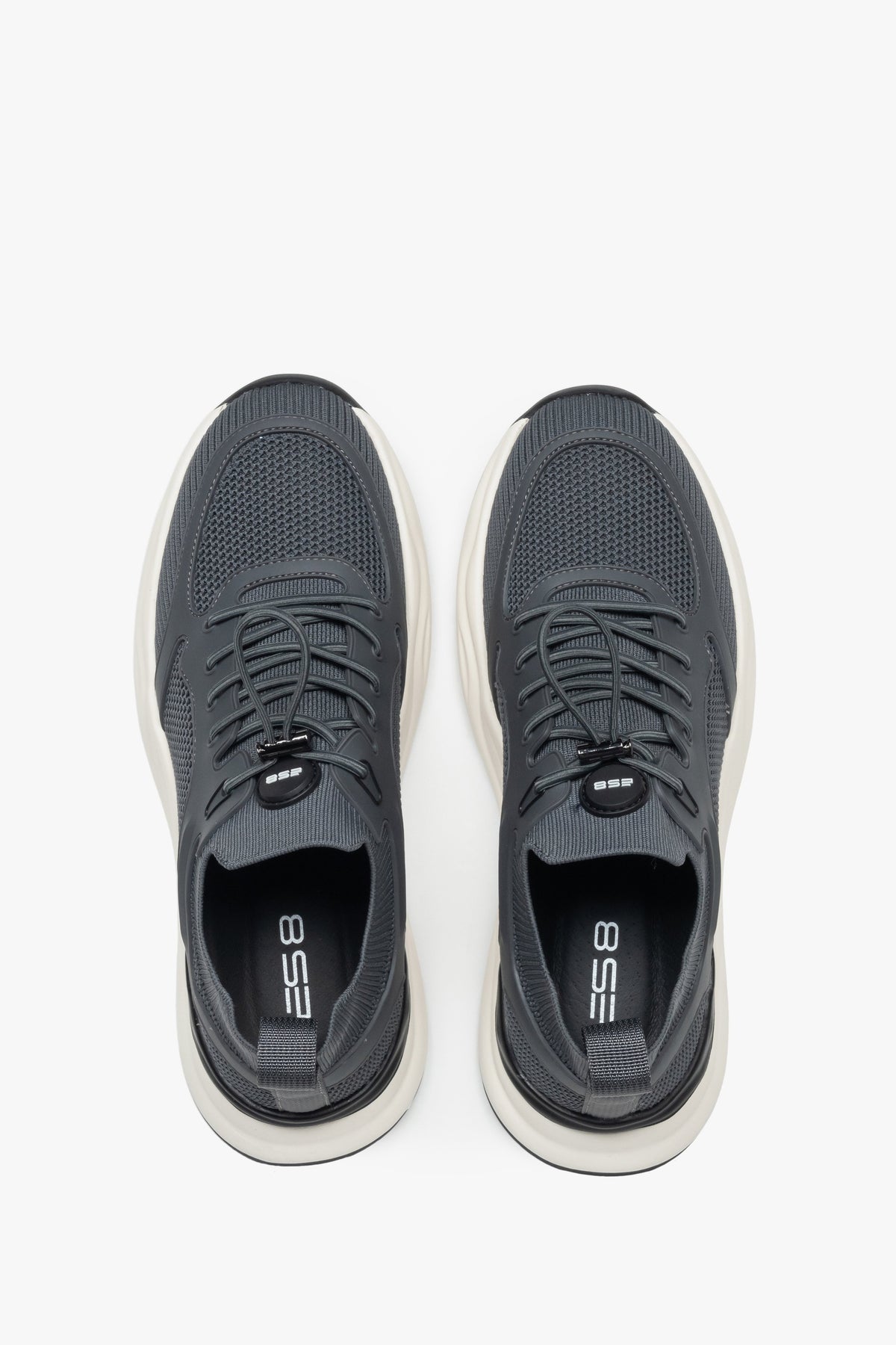 Sneakersy męskie sportowe, szare, z miękkich tekstyliów i przewiewnej siateczki, ES8.