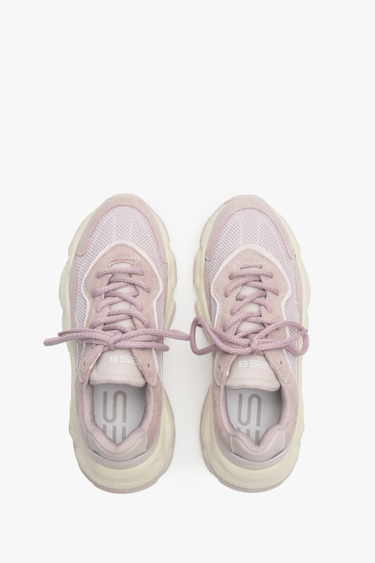 Jasnofioletrowe sneakersy damskie z łączonych materiałów na grubej podeszwie ES 8 - prezentacja modelu z góry.