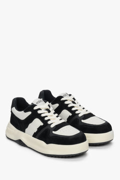 Biało-czarne sneakersy damskie Estro z weluru i skóry naturalnej.